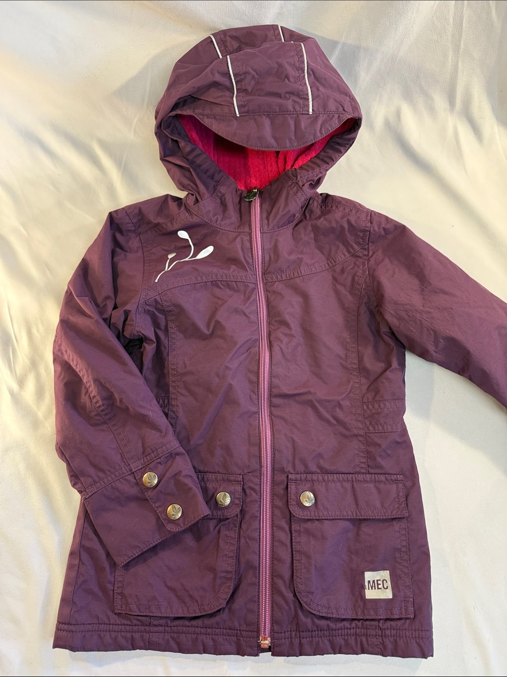 MEC Girls Hooded Raincoat in Purple with Pink Lining
